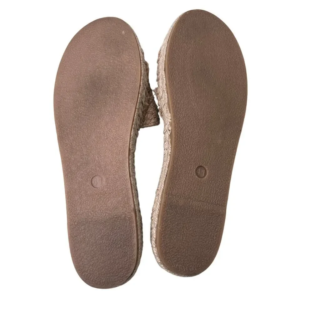 FP Beach Front Espadrille Slide Sandals Woven Jute Tan Boho W's EU 41 = 9.5 - 10